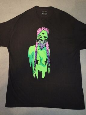 Topless Alien Girl T-Shirt, Trip Official Clothing, Mens Size X-Large Black, XL